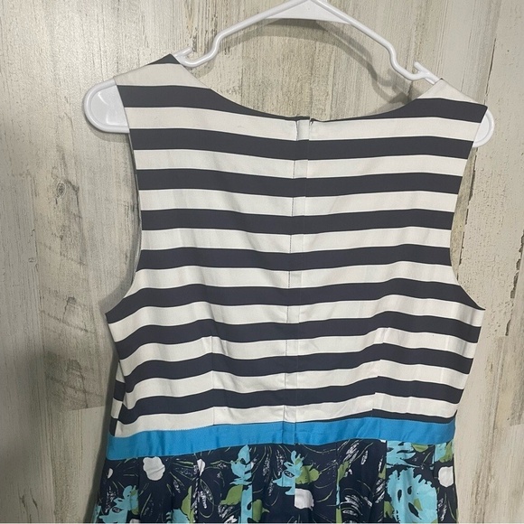 Modcloth Retro Nautical Striped Lilypad Print A-Line Dress Size Large Pockets - Picture 5 of 10